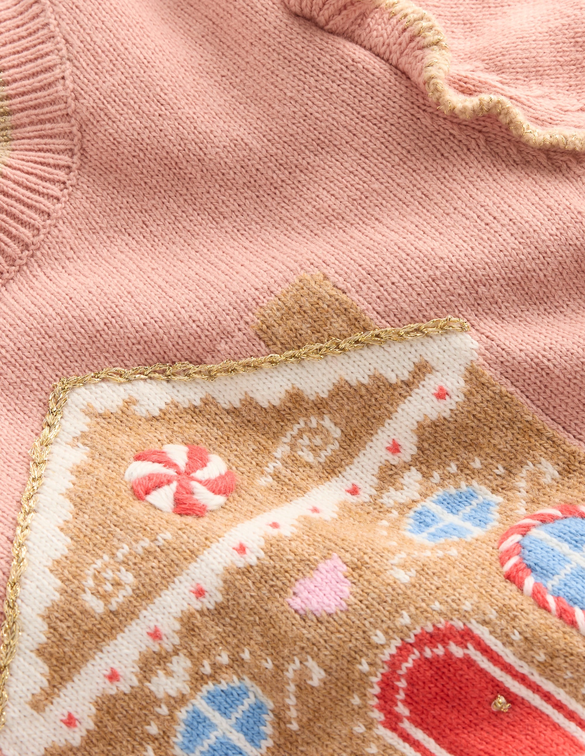 Fun Frill Logo Sweater-Vintage Pink Gingerbread House